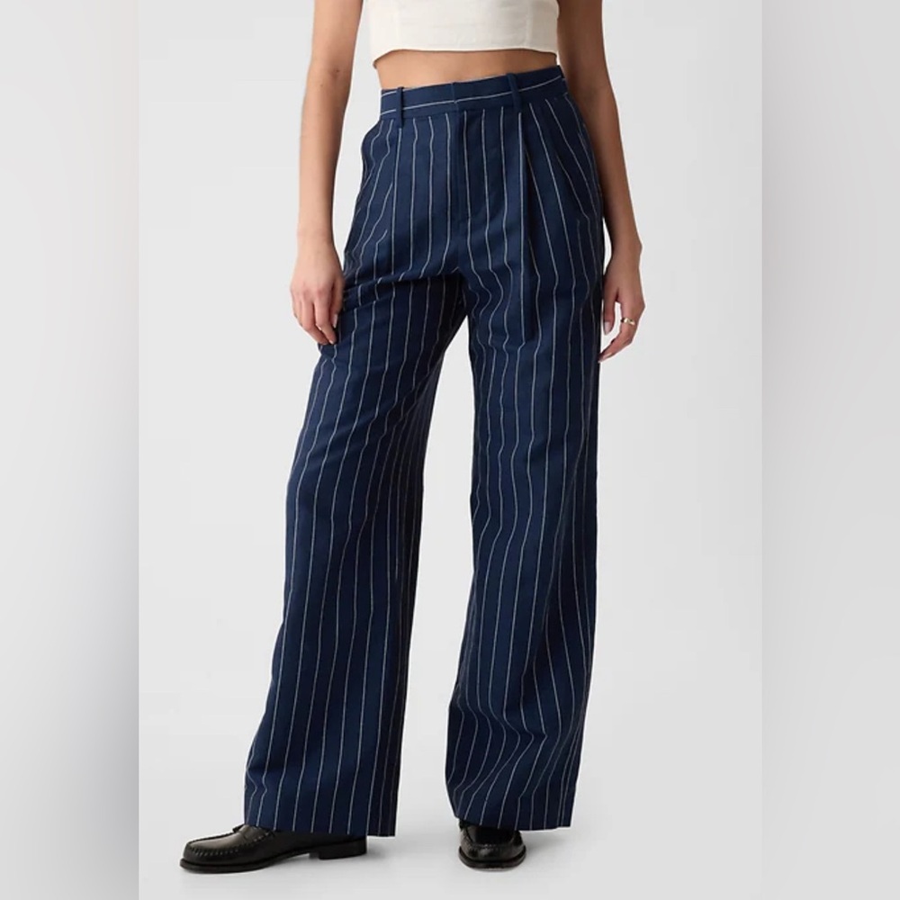 GAP High Rise Pinstripe Linen Cotton Trousers